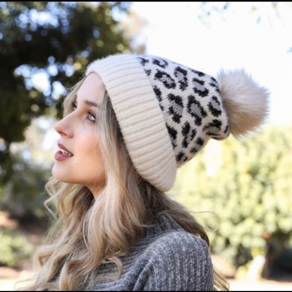 Leopard Print Pom Beanie--LAST FEW